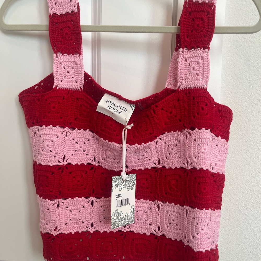 Hyacinth House Red and Pink Crochet Crop Top